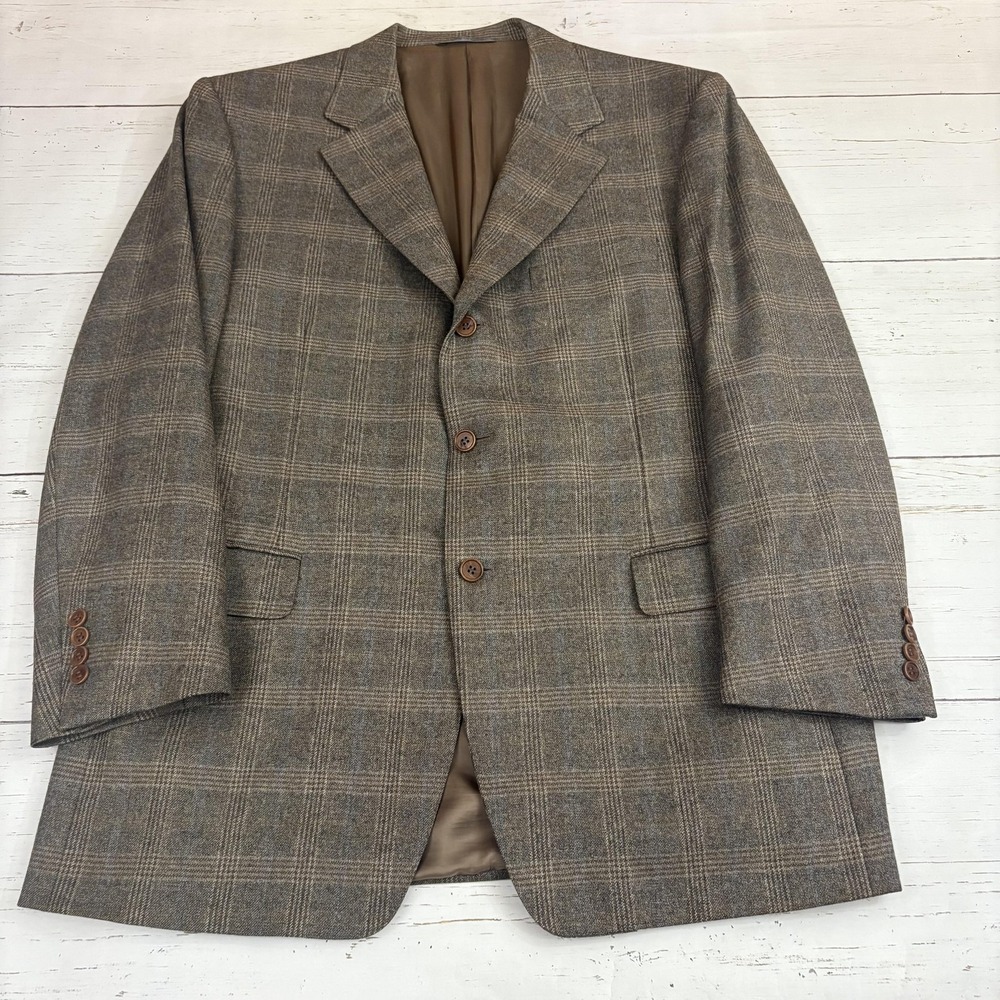 Canali Blazer Sport Coat Mens 54R Brown Check Wool Tweed Made In Italy Fall